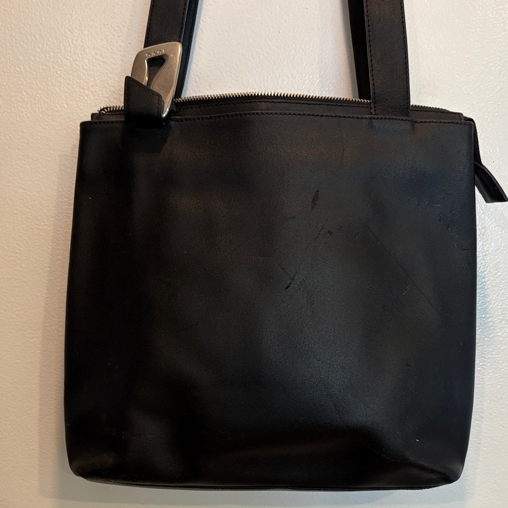 Black Leather Shoulder Bag with Silver Hardware
